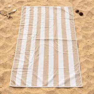 LULUHME Cotton Striped Beach Towel Oversized Tan White 36 x 70 Inch